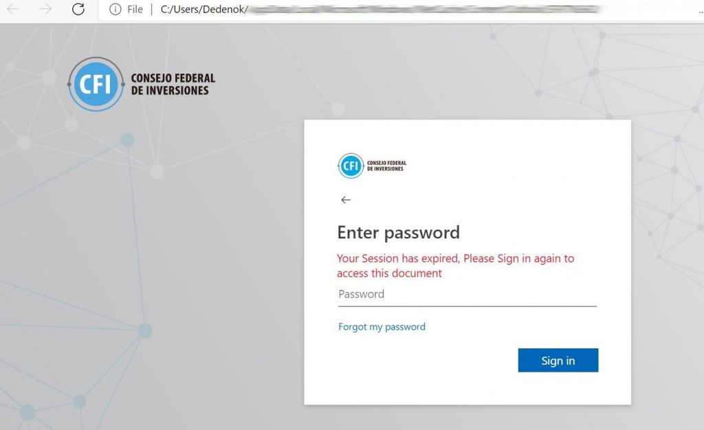 Fig. 7. Phishing page in the HTML attachment
