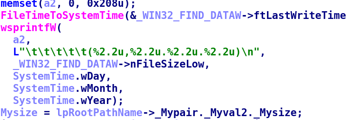 Use of the same format string for directory listings in Prikormka (MD5: EB56F9F7692F933BEE9660DFDFABAE3A) and CloudWizard (MD5: BFF64B896B5253B5870FE61221D9934D)
